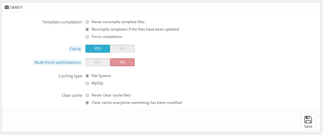 Smarty cache settings